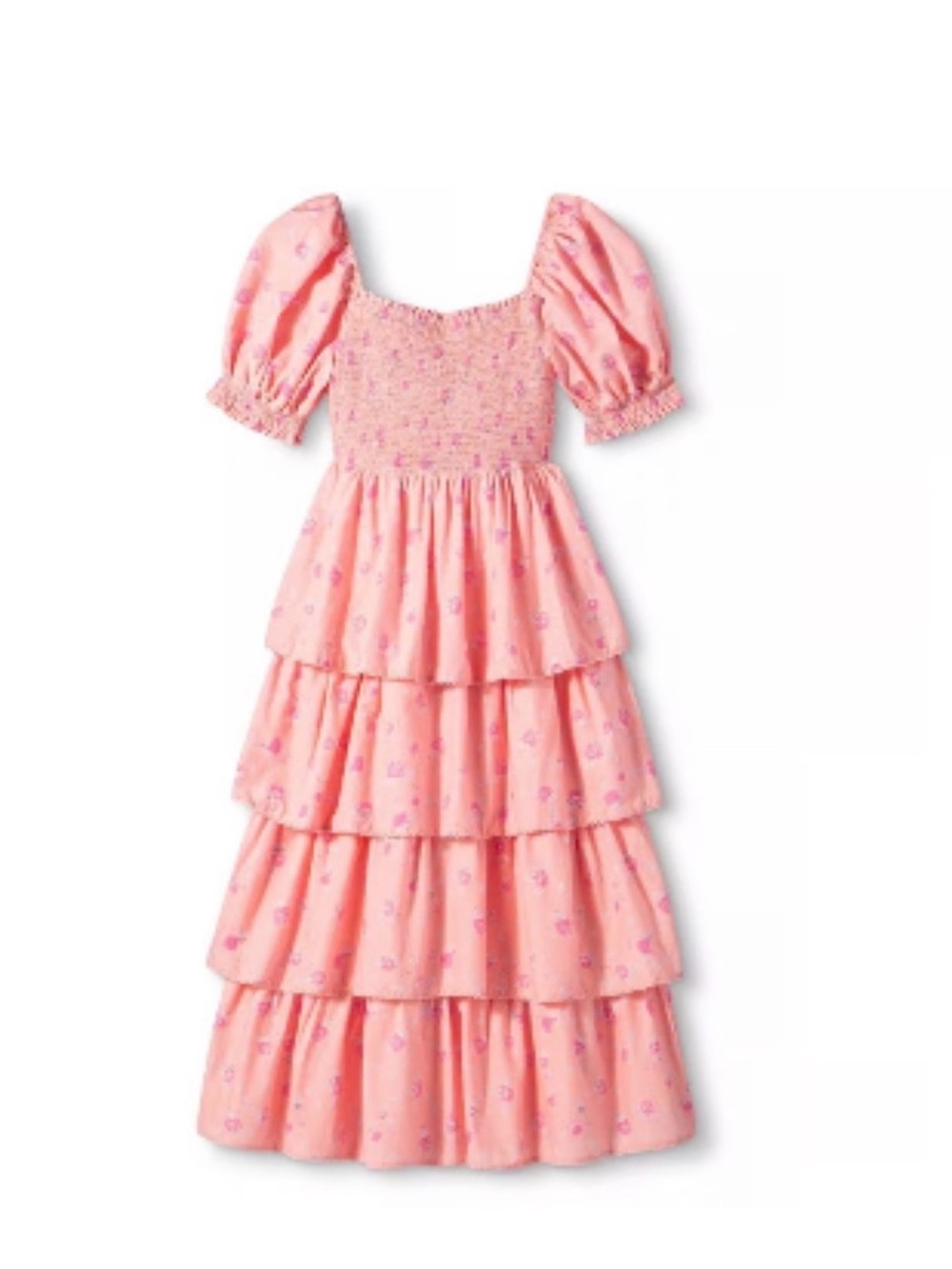 LoveShackFancy Pink Simone Smocked Tiered Floral Dress